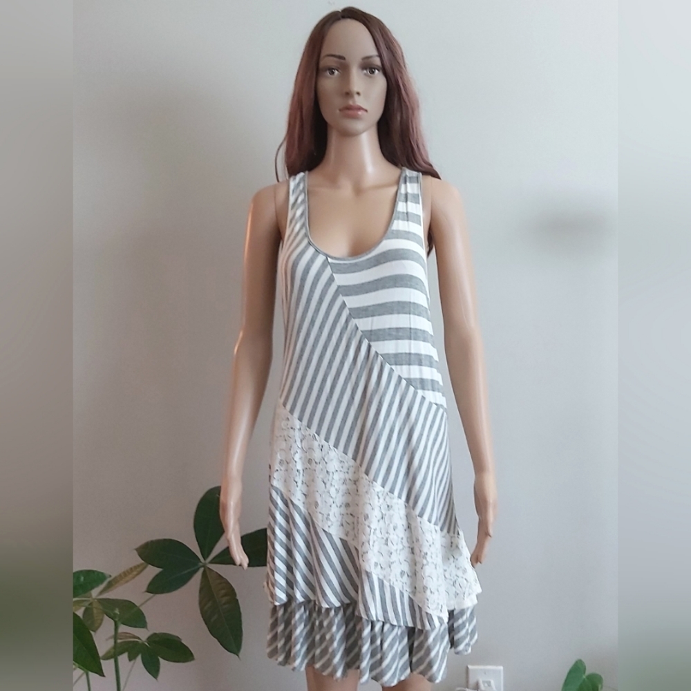 Mystree dress Large tank shirt summer midi racerback stripes patchwork lace